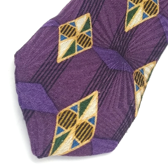 Barrington 100% Silk Purple Jacquard Geometric Foulard Necktie Men's Tie - Picture 6 of 12